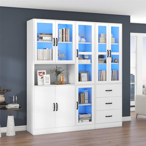 Tcewhhy Exquisite Und Luxuriöse Weiße Led-beleuchtete Vitrine Mit Tür-bücherregal, Mehrzweckaufbewahrung, Langlebig, Geeignet Für Wohn- Und Schlafzimmer(Color:180 * 40 * 200) von Tcewhhy