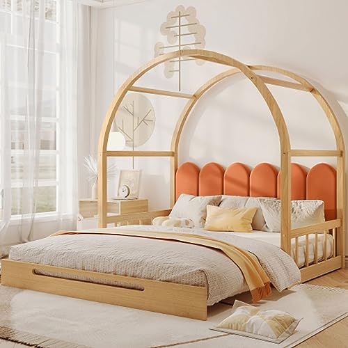 Tcewhhy Kinderbett Rahmen Aus Kiefernholz Schiebebett Mit Rausfallschutz Hausbett 140x100cm&140x200cm Erweiterbares Gewölbtes Dachbett Tagesbett Bodenbett Natur Und Orange Tcewhhy Kinderbett Rahmen Aus Kiefernholz Schiebebett Mit Rausfallschutz Hausbett 140x100cm&140x200cm Erweiterbares Gewölbtes Dachbett Tagesbett Bodenbett Natur Und Orange von Tcewhhy