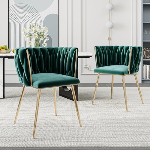 Tcewhhy Modernes luxuriöses Samt-Esszimmerstuhl-Set mit goldenen Metallbeinen, elegantem handgewebtem Design und weichen Kissen für Esszimmer, Wohnzimmer und Schlafzimmer (2er-Set) von Tcewhhy