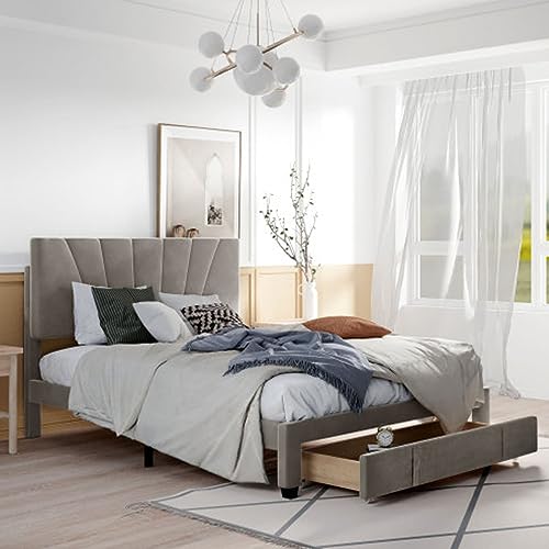 Tcewhhy Polsterbett 140 X 200 cm Doppelbett Mit Rückenlehne Und Großer Schublade Jugendbett Für Erwachsene Jugendliche Gästebett Bett Mit Stauraum Grey 1001 von Tcewhhy