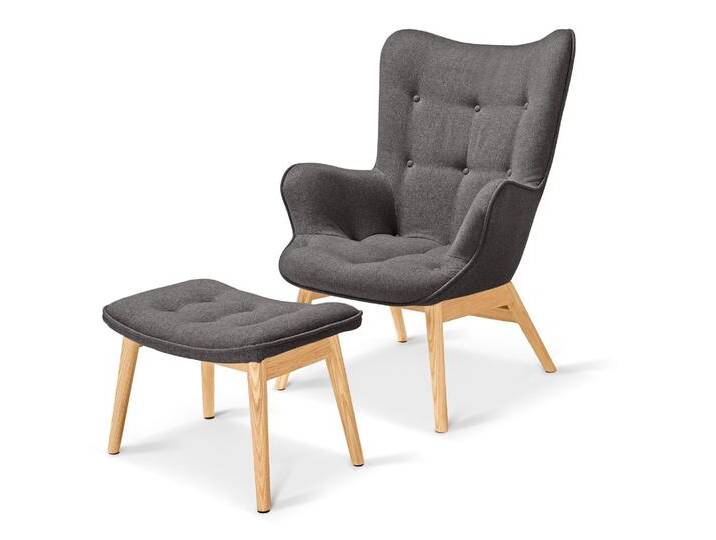 Tchibo - Einzelsessel mit Fußhocker - 71x82x98cm - anthrazit - Polyester / Holz / Eschen-Massivholz von Tchibo