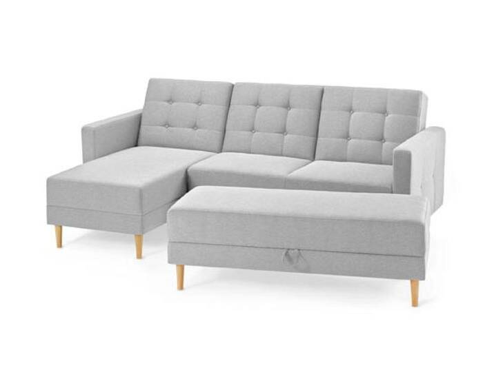 Tchibo - Federkern-Eckschlafsofa »Just Relax« mit Stauraumbank - 223x152x93cm - hellgrau - Polyester / Eschen-Massivholz von Tchibo