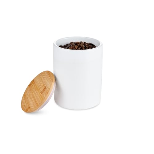 Tchibo Kaffeedose luftdicht 500g, Keramik Vorratsdose mit Deckel aus Bambus, zur Aufbewahrung von Kaffeepulver und Kaffeebohnen, Aromadose in modernem Design, weiß von Tchibo