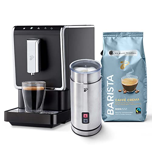 Tchibo Kaffeevollautomat Esperto Caffè, inkl. Elektrischer Milchaufschäumer und 1kg Barista Caffè Crema für Caffè Crema, Espresso und Milchspezialitäten, Anthrazit von Tchibo