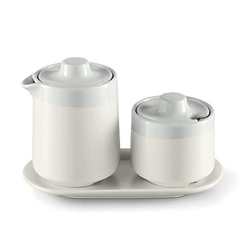 Tchibo Kaffeezubehör, Milch und Zucker-Set, Milchkännchen, Zuckertopf, Tablett, Porzellan, Weiß von Tchibo