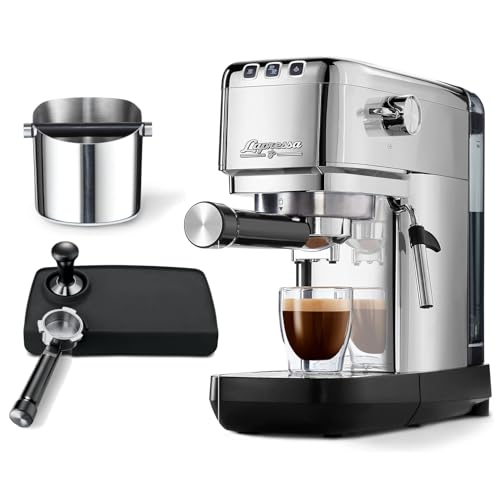 Tchibo "Lapressa Siebträger Profi Set mit Tamper, Tampermatte, Abklopfbehälter, Doppelauslauf und Milchaufschäumdüse für Espresso und Milchschaum Barista Profiset, Edelstahl von Tchibo