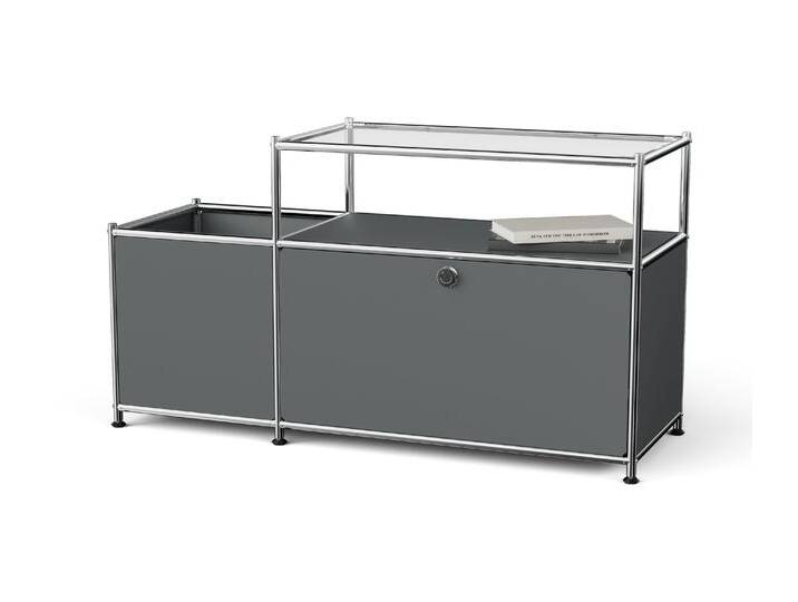 Tchibo - Lowboard Metall »Cn3« mit Klappenfach und Glasplatte - 116x40x64cm - chrom - Stahl / Aluminium / Kunststoff von Tchibo
