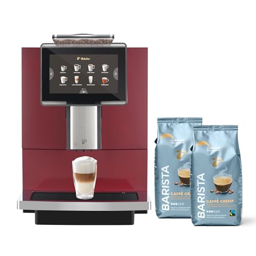 Tchibo Office Kaffeevollautomat, mit Keramikmahlwerk und Milchsystem, Farb-Touchdisplay, Edelstahl Brüher, 1500 Watt, cremige Milchschaumfunktion, 2l Wassertank, 30 Tassen am Tag, Rot von Tchibo