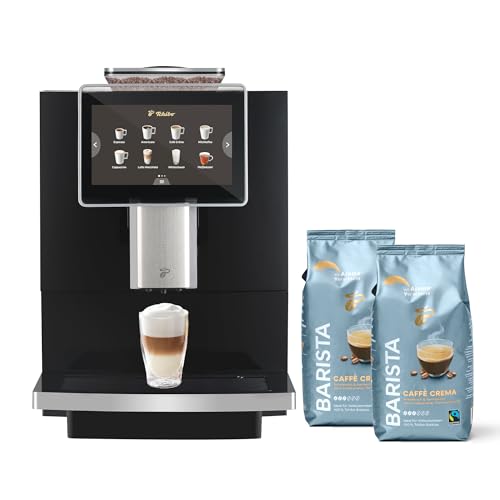 Tchibo Office Kaffeevollautomat, mit Keramikmahlwerk und Milchsystem, Farb-Touchdisplay, Edelstahl Brüher, 1500 Watt, cremige Milchschaumfunktion, 2l Wassertank, 30 Tassen am Tag, Schwarz von Tchibo