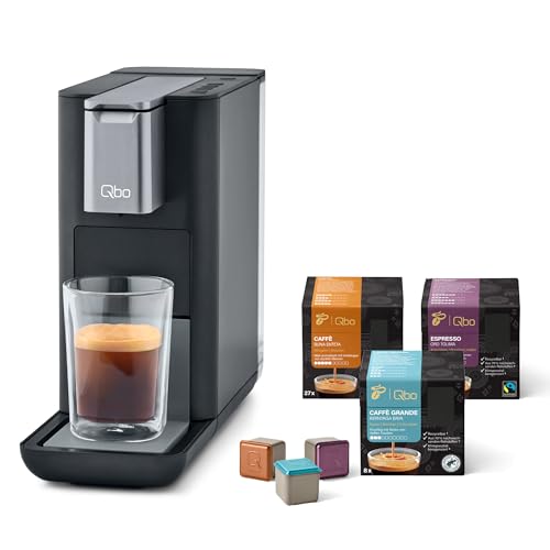 Tchibo Qbo ESSENTIAL Premium Kapselmaschine inkl. 24 recyclebare Qbo Kapseln für Espresso, Caffè und Caffè Grande, kompaktes, innovatives Design, Dark Stone von Tchibo