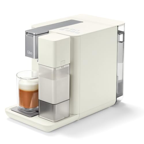 Tchibo Qbo MILK MASTER Premium Kapselmaschine für Cappuccino, Espresso, Caffè Crema, Caffè Grande, Milchschaum auf Knopfdruck mit abnehmbarem Milchtank 300ml, mit Abschaltautomatik, White Cashmere von Tchibo