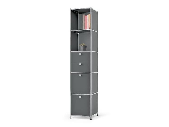 Tchibo - Regal Metall »Cn3« mit 2 Klappenfächern und 2 Schubladen - 40x40x195cm - chrom - Stahl / Stahl / Aluminium von Tchibo