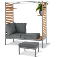 Tchibo - ScanCom Outdoor-Lounge mit Fußhocker - 151x77x170cm - hellgrau - Aluminium / Polyester / Eukalyptus-Massivholz von Tchibo