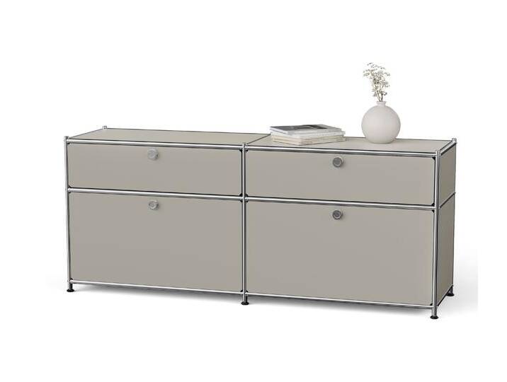 Tchibo - Sideboard Metall »Cn3« mit 2 Klappenfächern und 2 Schubladen - 152x40x64,5cm - hellgrau - Stahl / Aluminium / Kunststoff von Tchibo