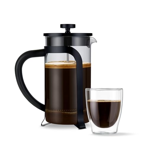 Tchibo Siebstempelkanne für manuelle Kaffeezubereitung, French Press aus hitzebeständigem Borosilikatglas, spülmaschinengeeignet, 800ml Fassungsvermögen für ca. 6 Tassen, Edelstahl, Schwarz von Tchibo
