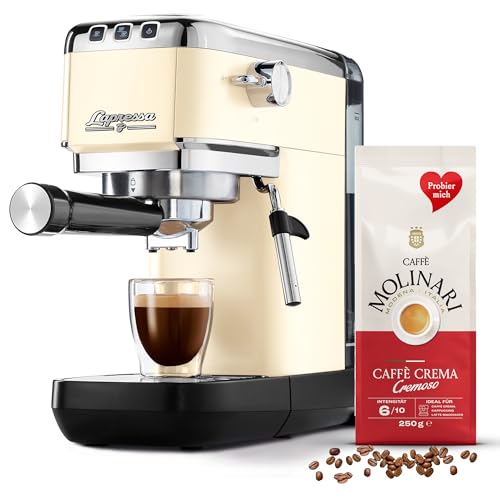 Tchibo Siebträger Espressomaschine „Lapressa“ (15 bar, 980ml Wassertank), Pre-Infusion Technologie, 2-Tassen-Funktion und Milchschaumdüse (Cremeweiß) INKLUSIVE Caffè Molinari Kaffeeprobierpack GRATIS von Tchibo