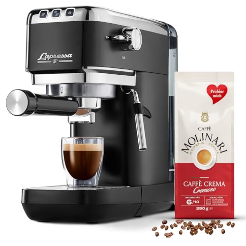 Tchibo Siebträger Espressomaschine „Lapressa“ (15 bar, 980ml Wassertank), Pre-Infusion Technologie, 2-Tassen-Funktion und Milchschaumdüse (Schwarz) INKLUSIVE Caffè Molinari Kaffeeprobierpack GRATIS von Tchibo