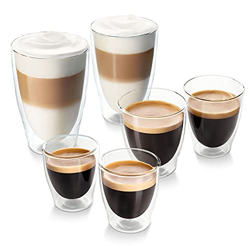 Tchibo 6er Gläser Set, 2x Latte Macchiato, 2x Caffè Crema, 2x Espresso, Doppelwandig, Modernes Design, heiß und kalt von Tchibo