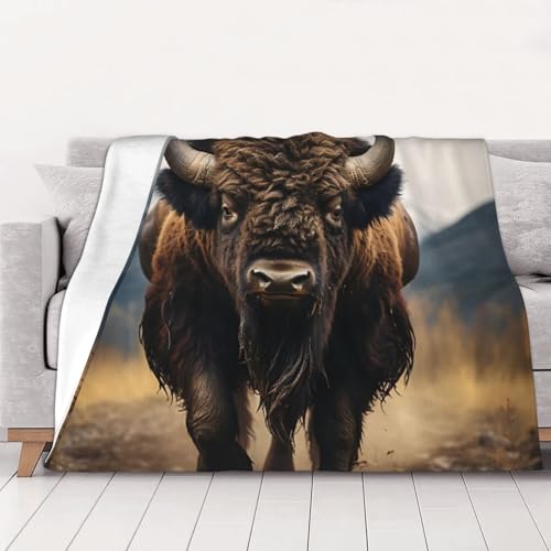Tcoay Nordamerikanischer Bison, Überwurfdecke, weiche Flanell-Fleece-Überwurfdecke für Bett, Sofa, Reisen,80"x60" von Tcoay