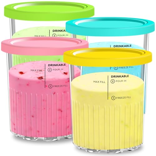 Tczecoo 4 Stück Ersatz für Ninja Creami Deluxe Pints, Ice Cream Behälter Kompatibel mit NC501, NC500 Serie, 24oz Eiscreme Behälte mit Deckel, BPA-Free, Spülmaschinenfest, Blau, Grün, Rosa, Gelb von Tczecoo
