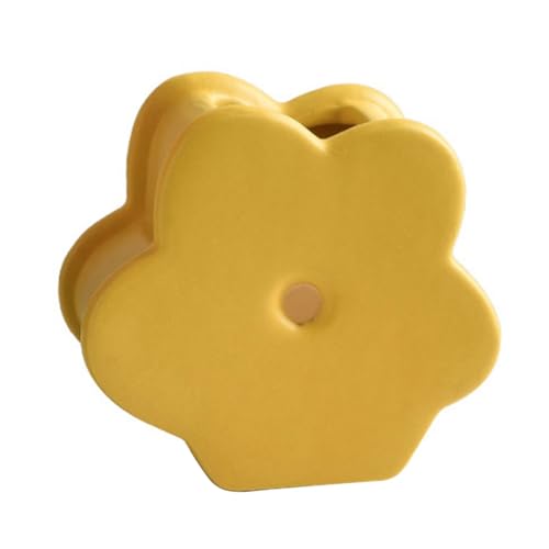 Tdkjfoutr 1 Stück Keramikvase, Blumenförmige Keramikvase, Dekorative Vase für Wohnzimmer, Küche, Büro, Geometrische Dekoration, Gelb von Tdkjfoutr
