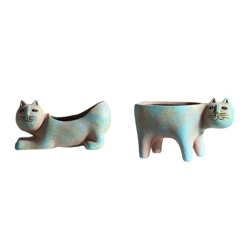 Tdkjfoutr 2 Stück Süße Katze Sukkulenten Blumentopf Vase Cartoon Tier Keramik Blumentopf Simulation Blumentopf Pflanzgefäße Einfache Installation von Tdkjfoutr