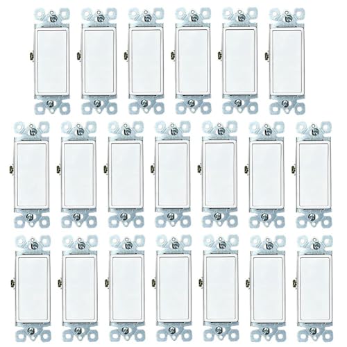 Tdkjfoutr 20er-Pack Decorator Paddle Rocker Lichtschalter, Einpolig, 3-Adrig, Erdung 15 A 120 V–277 V, Einfache Installation von Tdkjfoutr