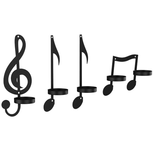 Tdkjfoutr 4-Teiliger Musiknoten-Kerzenhalter, Schwarzer Musiknoten-Wandleuchter, Vintage-Kunst, Musiknoten-Stil, Kerzenhalter Aus, Einfache Installation von Tdkjfoutr