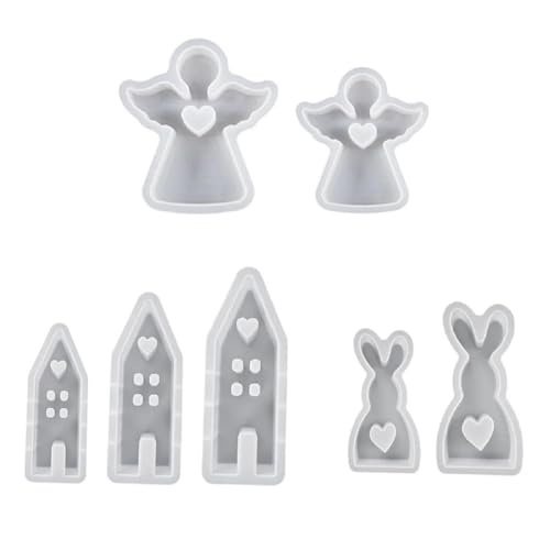 Tdkjfoutr 7PCS DIY Zuhause Haus Hase Kerze Silikonform Set Liebe Hausform Kuchen Schokolade Silikon Aromatherapie Hausdekoration, Einfach zu Verwenden von Tdkjfoutr