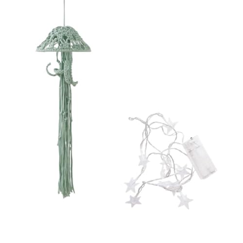 Tdkjfoutr Boho Makramee, Handgefertigt, Gewebtes Ornament mit Lichterkette, Quallen- zum Aufhängen, Dekoration A Tdkjfoutr Boho Makramee, Handgefertigt, Gewebtes Ornament mit Lichterkette, Quallen- zum Aufhängen, Dekoration A von Tdkjfoutr