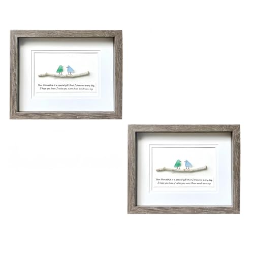 Tdkjfoutr Exquisite Seeglas-Vögel-Fotorahmen, Seeglas-Kunst, Dekorative Ornamente, Einzigartiges und Durchdachtes Freundschaftsgeschenk von Tdkjfoutr