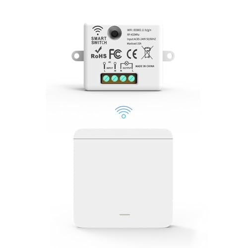 Tdkjfoutr Funk-Licht-Wandschalter RF 433Mhz Relais-Empfänger mit 1x1Gang-Panel-Schalter LED-Fernbedienung für LED-Lampen von Tdkjfoutr