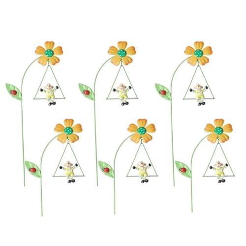 Tdkjfoutr -Gartenblumen, 6 Stück, Dekorative Pflanzenstäbe Aus, 10,6, Dekorative Gartenstäbe mit Niedlichen Tieren auf Schaukeln D von Tdkjfoutr