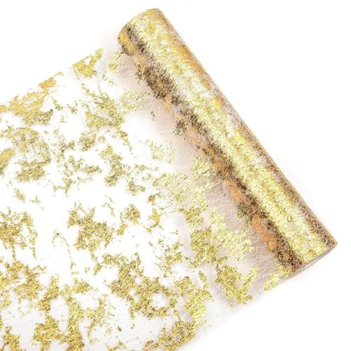 Tdkjfoutr Goldener Tischläufer mit Glitzerndem, Metallischem, Dünnem Netzstoff, Glitzernde Tischdekoration für Hochzeiten und Brautpartys, Einfach zu Verwenden Tdkjfoutr Goldener Tischläufer mit Glitzerndem, Metallischem, Dünnem Netzstoff, Glitzernde Tischdekoration für Hochzeiten und Brautpartys, Einfach zu Verwenden von Tdkjfoutr