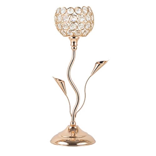 Tdkjfoutr Kerzenhalter Aus Goldenem Kristall, Blumenförmiger Kerzenständer Aus, Kleines Vintage-Kerzenständer-Set für Tischdekoration, M von Tdkjfoutr