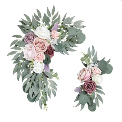 Tdkjfoutr Künstliche Hochzeitsbogen-Blumen-Set, Boho-Eukalyptus-Girlande, Vorhänge, Hochzeitsdekoration, Willkommensschild, Einfache Installation B von Tdkjfoutr