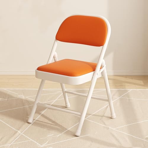 Kunstlederpolster Klappstuhl, Metallrahmen Computer-Schreibtischstuhl Rückenlehne Ersatzstuhl Provisorische Sitzgelegenheit Platzsparend verstaubar Für Partys, Veranstaltungen, Zuhause(Orange white) von Tdsmyxgs