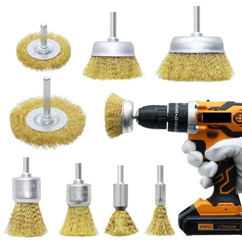 Tdyatocept Set mit 8 Radbürsten aus Messing, Metallbürsten aus Messing und grob gefasst, zum Reinigen von Rost, Farbe, Gelb Tdyatocept Set mit 8 Radbürsten aus Messing, Metallbürsten aus Messing und grob gefasst, zum Reinigen von Rost, Farbe, Gelb von Tdyatocept