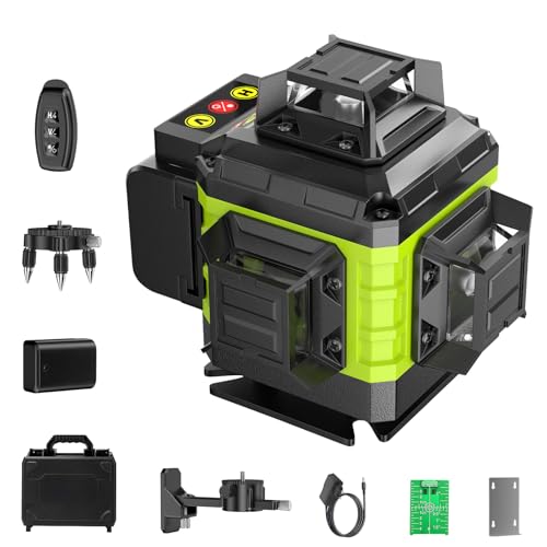 Kreuzlinienlaser Grün 16 Linien Nivellierlaser, 4 x 360 ° Laser wasserwaage, linienlaser kreuzlaser selbstnivellierend für Innenbereich Baustelle, 2 x Batterie Vermessungskabine von Tdyon