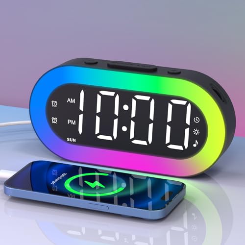 Digital Wecker Kinder, Tischuhr Wecker mit Licht, Timer,7 Klingeltöne, Wecker mit 2 Alarm, White Noise für Mädchen Jungen mit Stimmungslicht LED Nachtlicht Wecker Ohne Ticken Schlafzimmer Kinderzimmer von Te-Rich