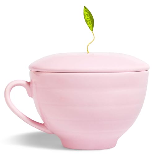 Tea Forte, Teetasse Café Cup mit Deckel aus Porzellan, Angepasster Deckel Hält Tee beim Ziehen Lassen Heiß (Pink) von Tea Forte