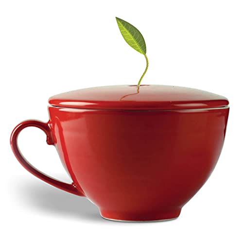 Tea Forte, Teetasse Café Cup mit Deckel aus Porzellan, Angepasster Deckel Hält Tee beim Ziehen Lassen Heiß (Ruby Red) von Tea Forte