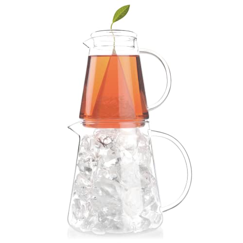 Tea Forte Tea Over Ice Steeping Tea Pitcher Set mit 2 Stück, 340 ml Glas Eistee Krug und 680 ml Krug für perfekten gekühlten Eistee, spülmaschinenfest von Tea Forte