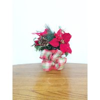 Kleines Florales Herzstück Roter Weihnachtsstern, Kardinal, Karierte Schleife von TeaCakesandPosies