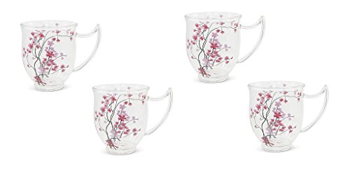 TeaLogic 4er Teetassen, Becher, Glas, Cherry Blossom, 0,35L, transparent rosa von TeaLogic - White Cherry