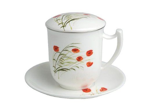 TeaLogic Caprice Kräuterteetasse Fine Bone China (mit Untertasse und Deckel inkl. Sieb) von TeaLogic - White Cherry