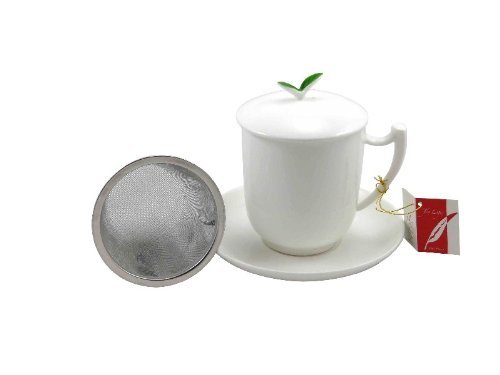 TeaLogic Kräuterteetasse "Tea Time" weißes Porzellan (mit Untertasse und Deckel inkl. Sieb) von TeaLogic - White Cherry