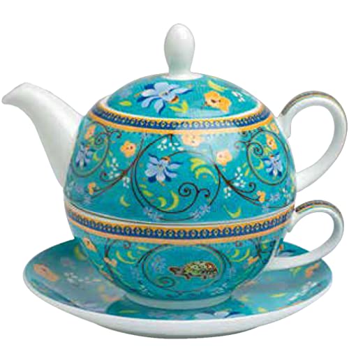 TeaLogic Tea for one Clara - Set aus Tasse (250ml) und Teekanne (500ml) Tea-for-One mit Schildkröten Motiv - Tea Logic Becher Bone China I Türkis von TeaLogic - White Cherry