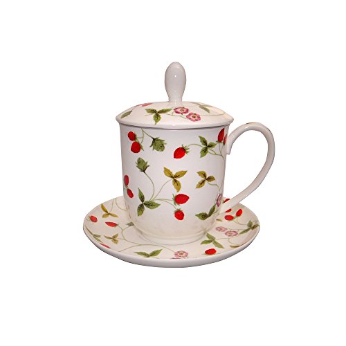 TeaLogic Teetasse mit Teesieb u Deckel Mirella Erdbeere 0,38L weiß rot Porzellan von TeaLogic - White Cherry