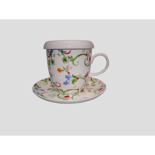 TeaLogic Teetasse mit Teesieb und Deckel Fleurette 0,38L weiß rosa Porzellan von TeaLogic - White Cherry